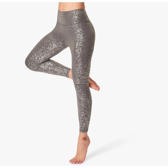 Sweaty Betty Disco Metallic 7/8 Leggings XS Grey Terrazzo Foil Print Shiny - Picture 1 of 9